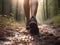 Runners Legs on Forest Trail. Fitness and Vitality Concept. Ai generated