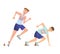 Runners sprinters start. Two men at the start of the running competition. Vector illustration, isolated on white