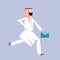 Running Arab businessman in arabian national dress with a briefcase. Vector illustration, on white.