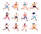 Running athletes characters. Profile jogger, athlete man jogging. Isolated athletic men run, sport exercise. Outdoor