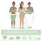 Running black beautiful girls, jogging women, cardio exercise flat Illustration. Health care infographics. 6 Benefits of running