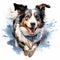 Running Border Collie with Thick Fur Wearing Blue illustration, isolated on white background. AI Generated