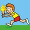 Running boy with ice cream, humorous vector picture