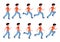 Running boy. Young athlete training, jogger profile sprint, kids marathon, side view different hand and foot positions