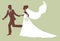 Running bride and groom