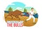 Running of the Bulls Illustration with Bullfighting Show in Arena in Flat Cartoon Hand Drawn for Web Banner or Landing Page