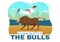 Running of the Bulls Illustration with Bullfighting Show in Arena in Flat Cartoon Hand Drawn for Web Banner or Landing Page