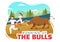 Running of the Bulls Illustration with Bullfighting Show in Arena in Flat Cartoon Hand Drawn for Web Banner or Landing Page