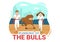 Running of the Bulls Illustration with Bullfighting Show in Arena in Flat Cartoon Hand Drawn for Web Banner or Landing Page