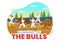 Running of the Bulls Illustration with Bullfighting Show in Arena in Flat Cartoon Hand Drawn for Web Banner or Landing Page