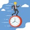 Running businessman with head clock coin.