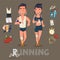 Running character with kits . male and female. sport concept - v