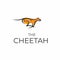 Running cheetah logo with simple minimalist line art. Jaguar or leopard hand-drawn vector illustration.