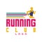 Running club logo, emblem with abstract running man, label for sports club, sport tournament, competition, marathon and