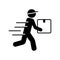 Running delivery man holding box icon, Fast courier silhouette symbol, Pictogram flat design for apps and websites