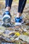 Running feet of young woman closeup on shoe