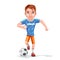 Running football player soccer ball character icon isolated cartoon design vector illustration