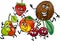 Running fruits group cartoon illustration