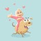 Running funny dog pup baby girl vector illustration