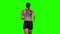 Running girl. Sport. Back view. Green screen. Slow motion