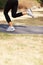 Running, health and shoes of woman in nature for fitness, speed and cardio challenge. Wellness, sports and workout with