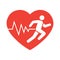 Running in heart strong with line ecg heartbeat icon, Healthy cardio pulse