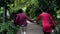 Running, holding hands and love with black couple in park for romance, date and freedom. Peace, nature and support with