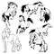 Running horse. Black and white vector illustration of running wild mustang. Silhouette of a farm animal. Tattoo.