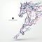 Running horse, colored lines drawing, vector illustration.