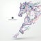 Running horse, colored lines drawing, vector illustration