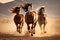 Running Horses with Long Manes in the Desert. Generative By Ai