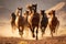 Running Horses with Long Manes in the Desert. Generative By Ai