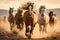 Running Horses with Long Manes in the Desert. Generative By Ai