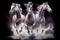 running horses on the water on a black background. Generative AI, Generative, AI