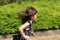Running Japanese girl in summer