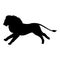 Running lion silhouette. Black white vector illustration.