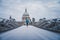 Running in London, Morning run at Millennium Footbridge over the Thames. St Paul`s Cathedral in background