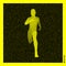 Running man. 3D Human Body Model. Black and yellow grainy design.