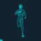 Running man. 3D human body model. Geometric design. Vector illustration