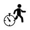 A running man with clock icon, immediate icon, vector