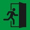 Running man and exit door sign. Vector icon, safety symbol. Escape help evacuation