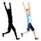 Running man and his silhouette. Active people, fitness, sports movement. Side view. Jpeg illustration in flat design