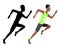 Running man and his silhouette. Active people, fitness, sports movement. Side view. Jpeg illustration in flat design