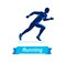 Running man logo or badge. Vector silhouette of runner. Sport emblem. Flat label concept.