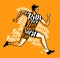 Running man or sportsman. Sport, fitness poster. Typographic design, vector illustration