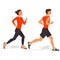 Running man and woman. Cartoon jogging couple, isolated on white. Vector illustration.