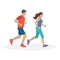 Running man and woman. Couple jogging. Marathon race concept. Sport and fitness design template with runners in flat style. Vector