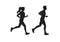 Running man and woman silhouettes. Couple jogging. Marathon race concept. Sport and fitness design template with runners