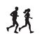 Running man and woman silhouettes. Couple jogging. Marathon race concept. Sport and fitness design template with runners