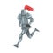 Running Medieval Knight, Chivalry Warrior Character in Full Metal Body Armor with Shield and Sword Cartoon Style Vector